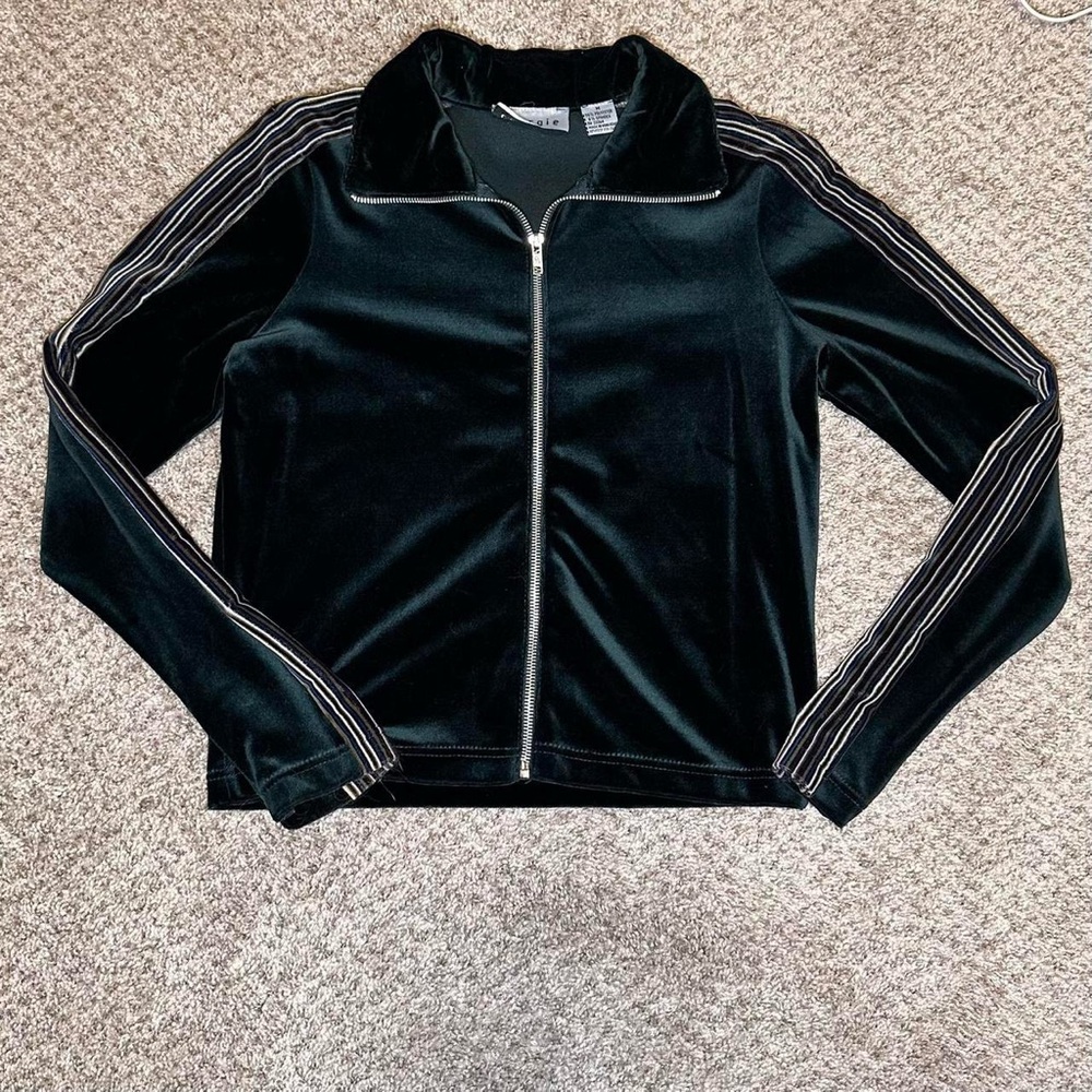 Vintage Juniors Y2K Energie Velour Track Jacket Emerald Green